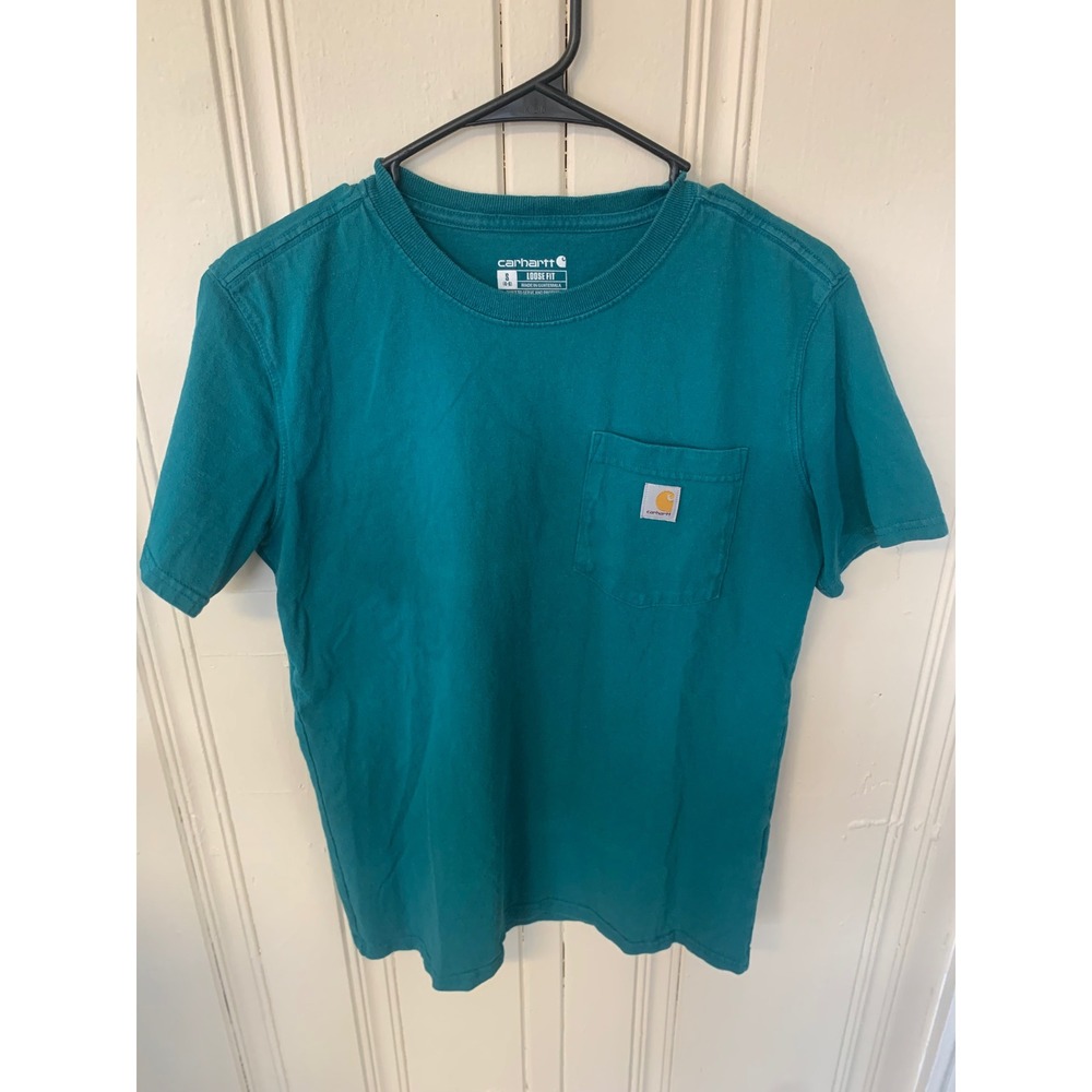 Carhartt Womens Loose Fit‎ Pocket T-Shirt Teal Green Short Sleeve Cotton Small